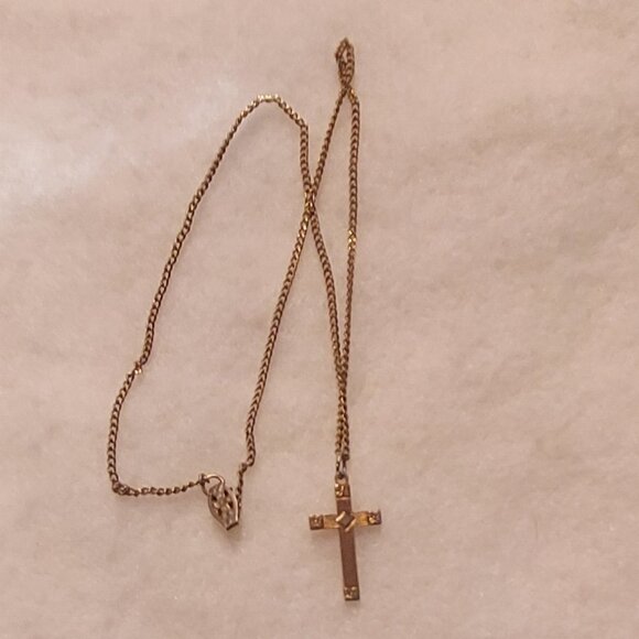 Silver Plated Gold Color Cross Necklace - Picture 1 of 5
